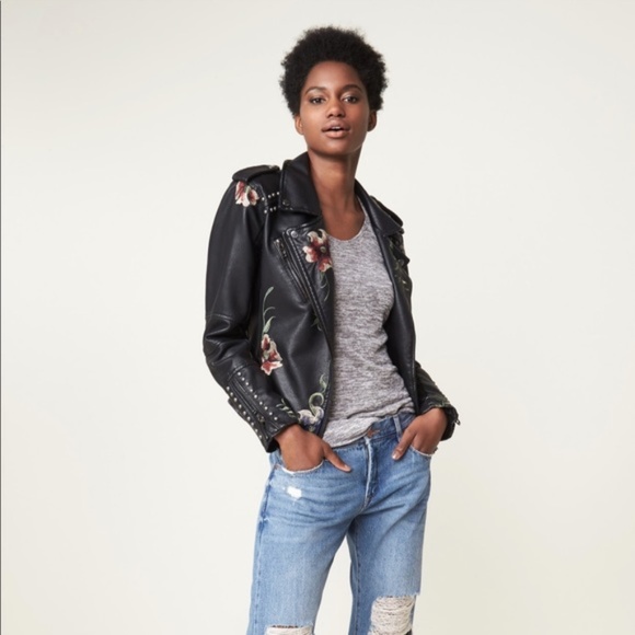 Blank NYC Jackets & Blazers - BLANKNYC Floral Embroidered Faux Leather Moto Jkt